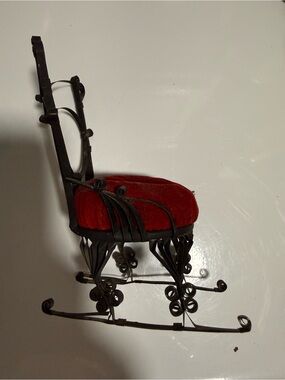 Vintage Tin Can Folk Art Tramp Art Velvet Seat Pin Cushion Gothic Black and Red